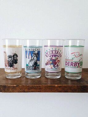 Vintage Kentucky Derby Glasses Mint Julep 1990s Churchill Downs 12 oz LOT OF 4